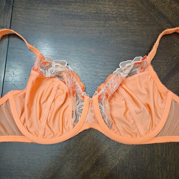 Wacoal In Bloom Embroidered Lace Bra Womens 34DD Orange Coral Lace Embroidered - Picture 8 of 11
